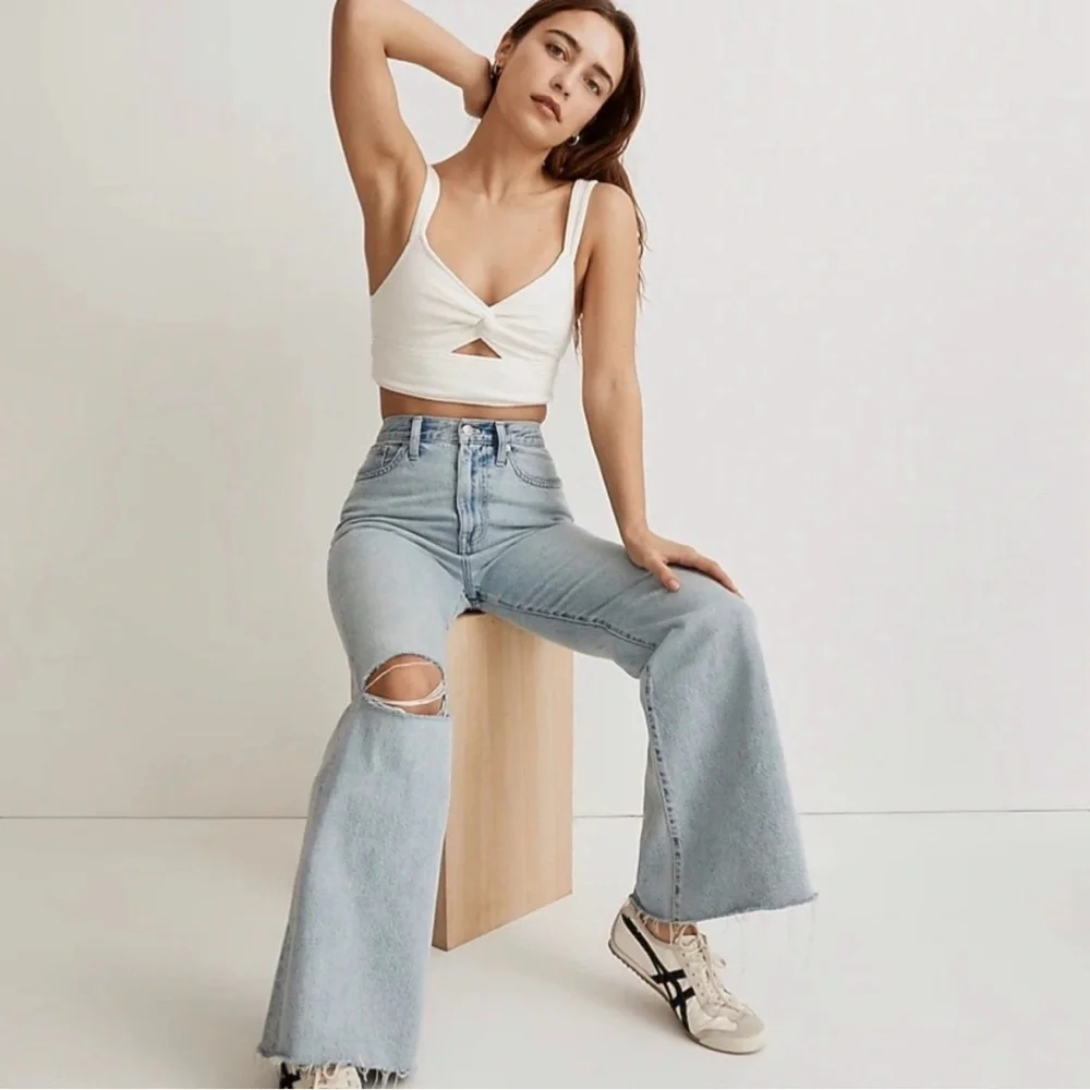 | madewell • textured cutout knot front cropped tank top • large | - Picture 8 of 15